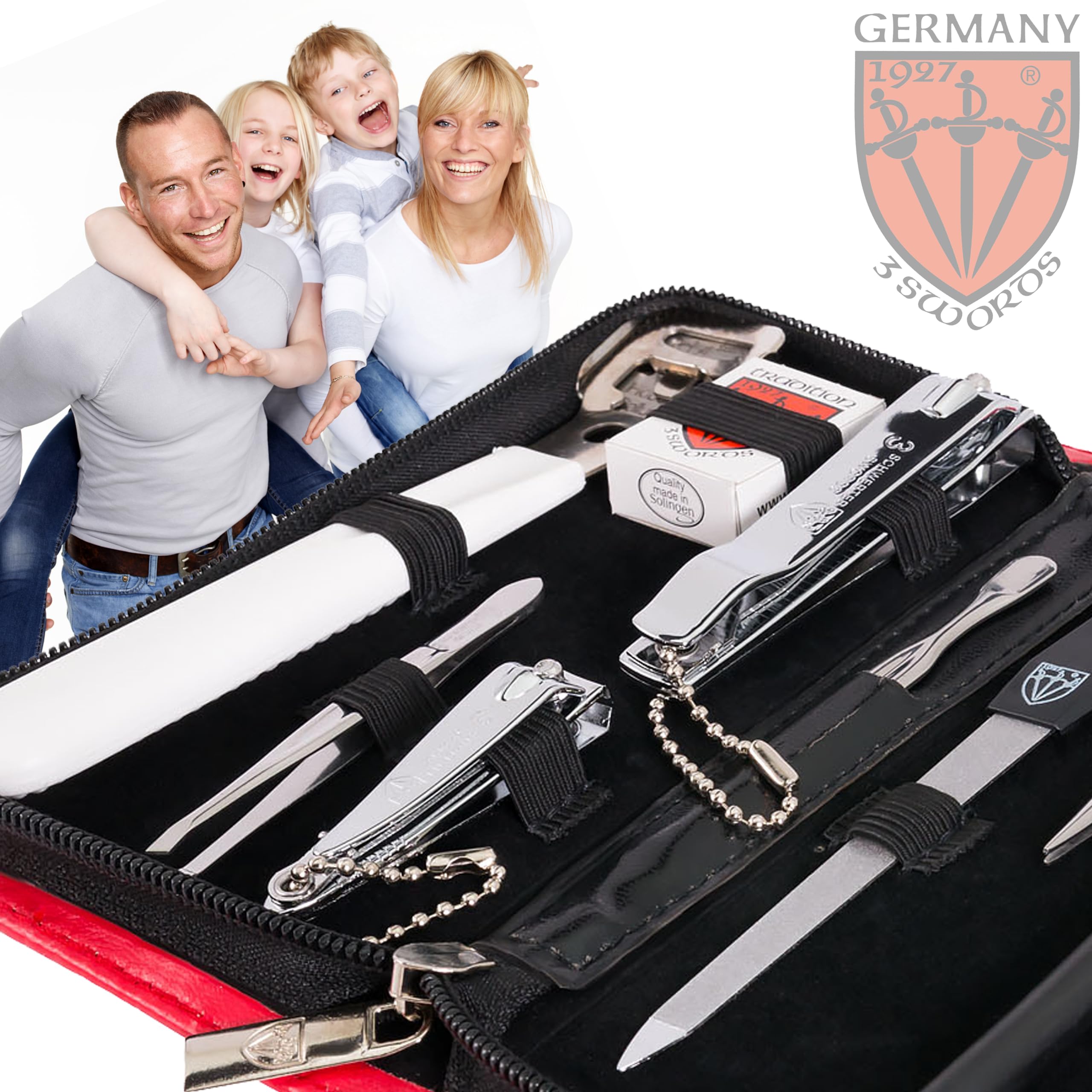 Three Swords Exclusive 9 Piece Manicure Pedicure Grooming Nail Care Set / Kit / Case Basic Standard Quality (935212)
